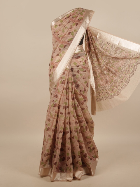 

Pothys Brown & Silver-Toned Cotton Blend Floral Printed Saree