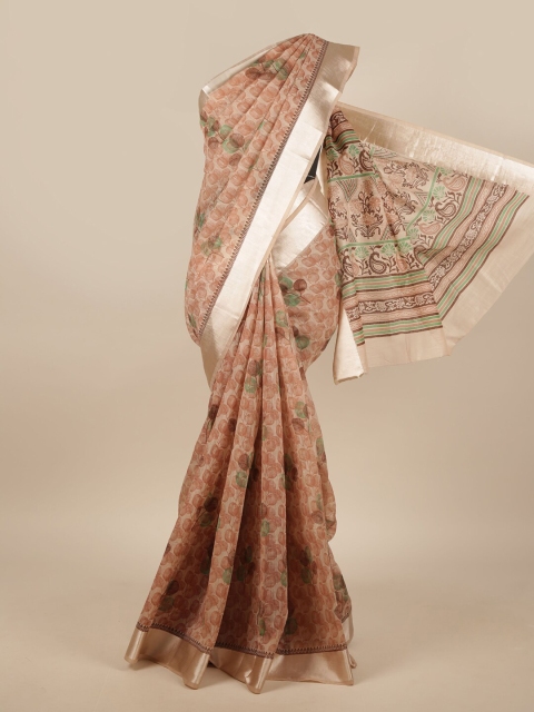 

Pothys Pink & Silver-Toned Cotton Blend Floral Printed Saree