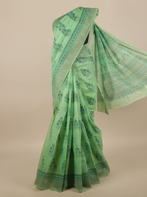 

Pothys Green Cotton Blend Floral Printed Saree