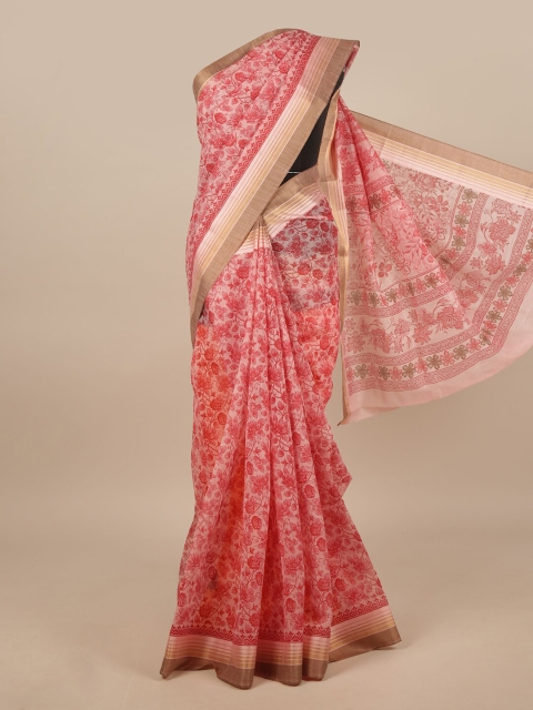 

Pothys Pink & Beige Cotton Blend Floral Printed Saree