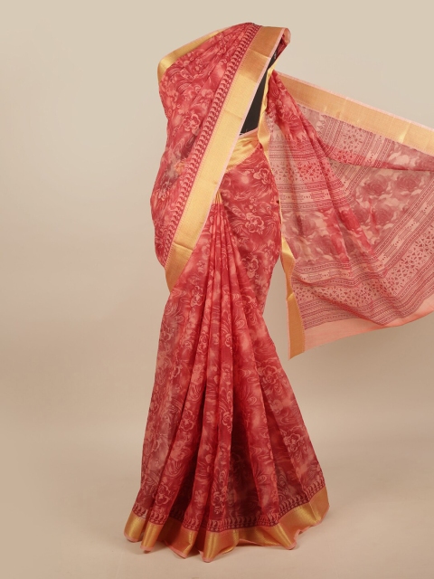 

Pothys Maroon & Gold-Toned Cotton Blend Floral Printed Saree