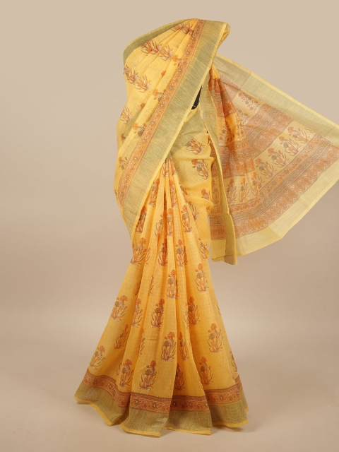 

Pothys Yellow Cotton Blend Floral Printed Saree