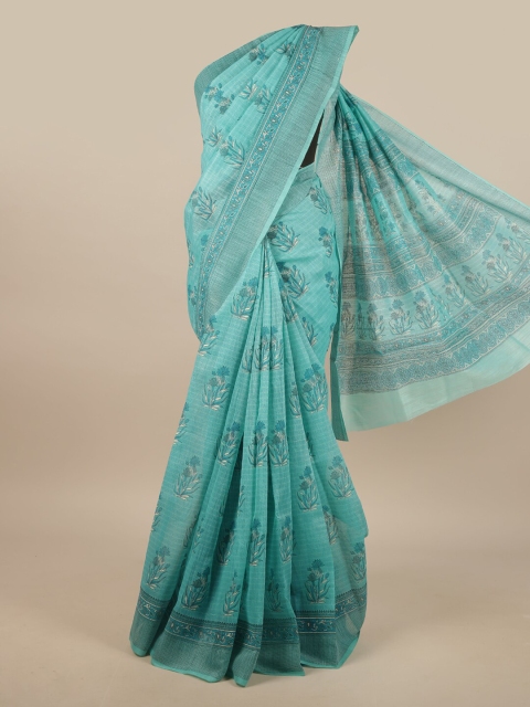 

Pothys Blue & Grey Cotton Blend Floral Printed Saree