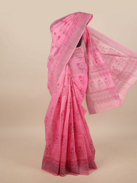 

Pothys Pink Cotton Blend Floral Printed Saree
