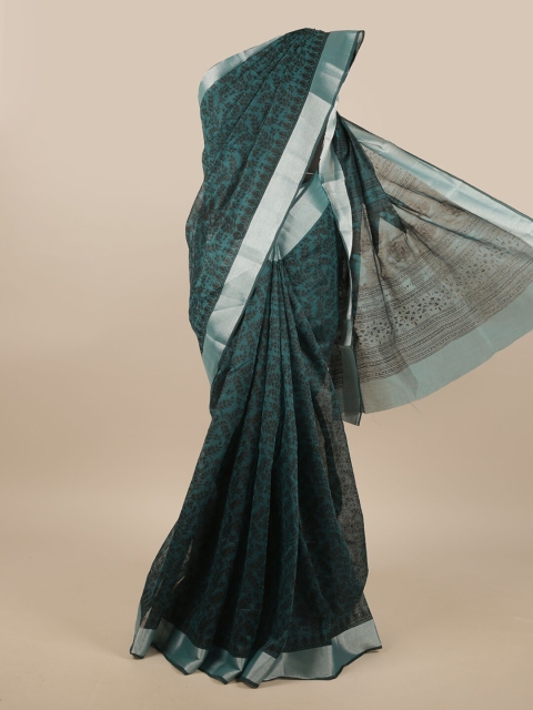 

Pothys Green & Black Cotton Blend Floral Printed Saree