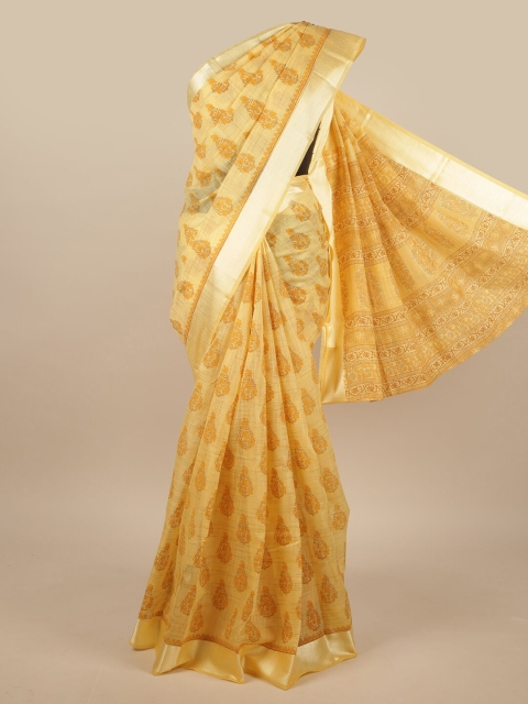 

Pothys Yellow Cotton Blend Floral Printed Saree