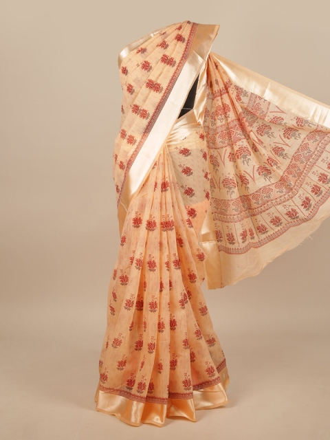 

Pothys Peach-Coloured Cotton Blend Floral Printed Saree
