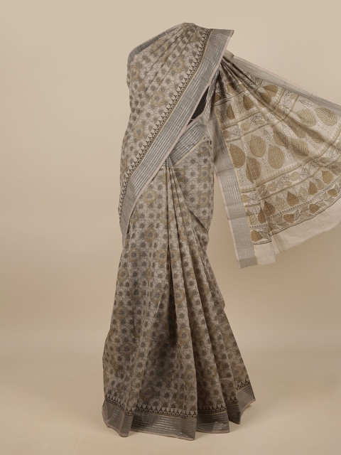 

Pothys Grey Cotton Blend Floral Printed Saree