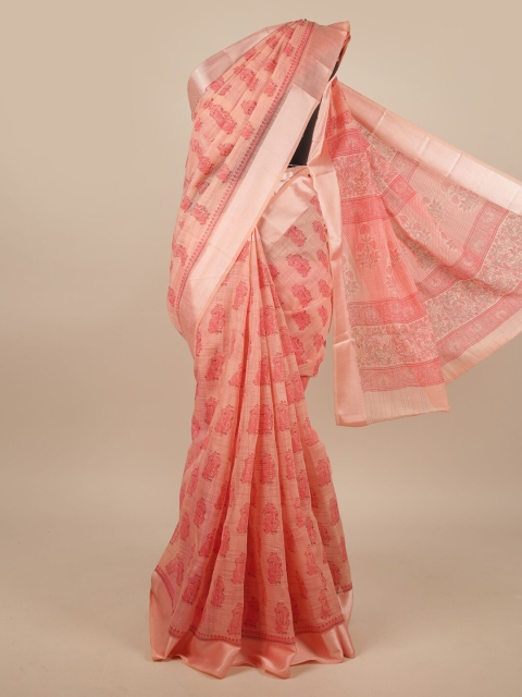

Pothys Pink & Silver-Toned Cotton Blend Paisley Printed Saree