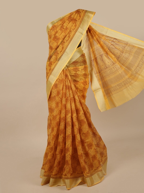 

Pothys Mustard Cotton Blend Geometric Printed Saree