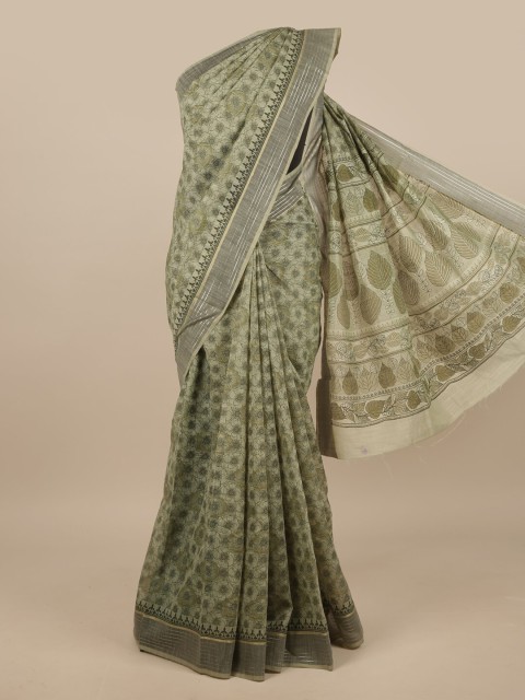 

Pothys Green Cotton Blend Floral Printed Saree