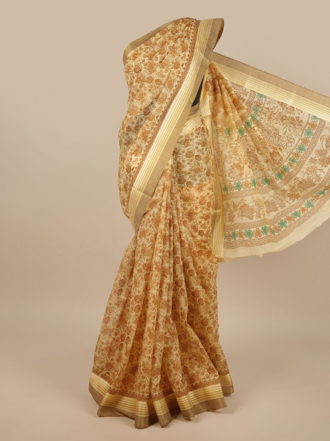

Pothys Cream-Coloured Cotton Blend Floral Printed Saree