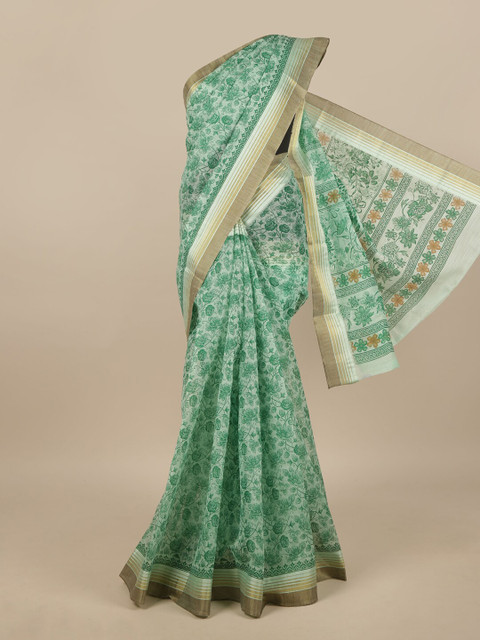 

Pothys Green & Beige Cotton Blend Floral Printed Saree
