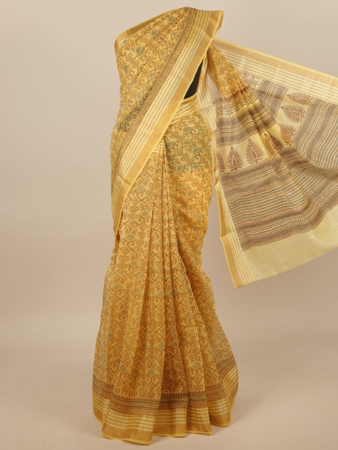 

Pothys Yellow Cotton Blend Ethnic Motifs Printed Saree