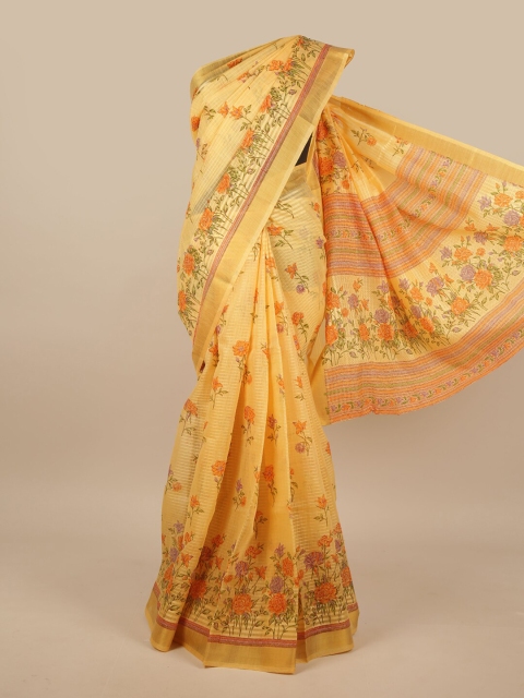 

Pothys Yellow Cotton Blend Floral Printed Saree