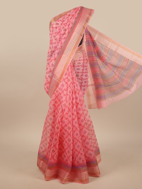 

Pothys Pink & Gold-Toned Cotton Blend Ethnic Motifs Printed Saree