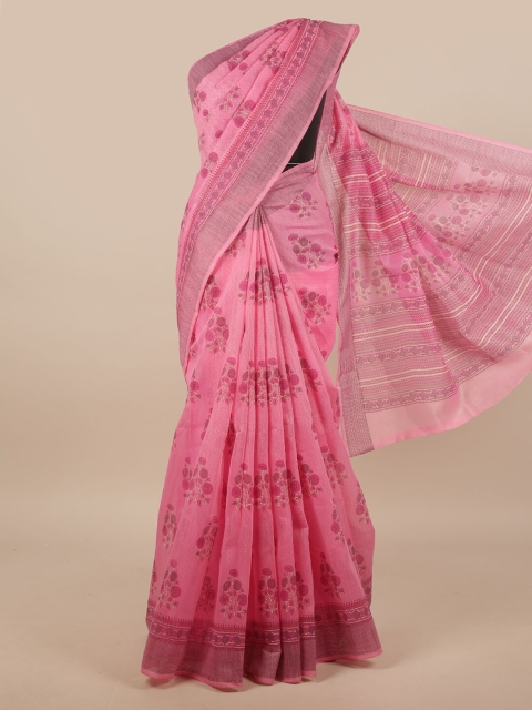 

Pothys Pink Cotton Blend Floral Printed Saree