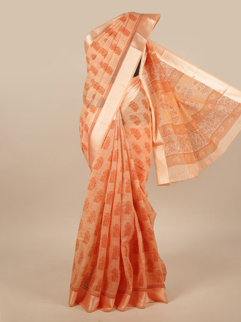 

Pothys Peach-Coloured Cotton Blend Paisley Printed Saree