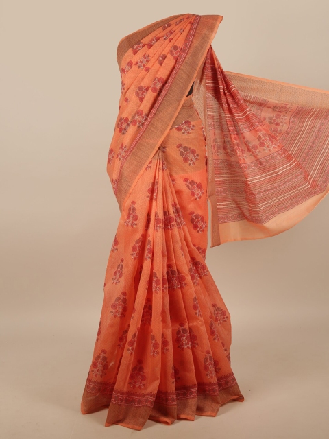 

Pothys Orange & Red Cotton Blend Floral Printed Saree