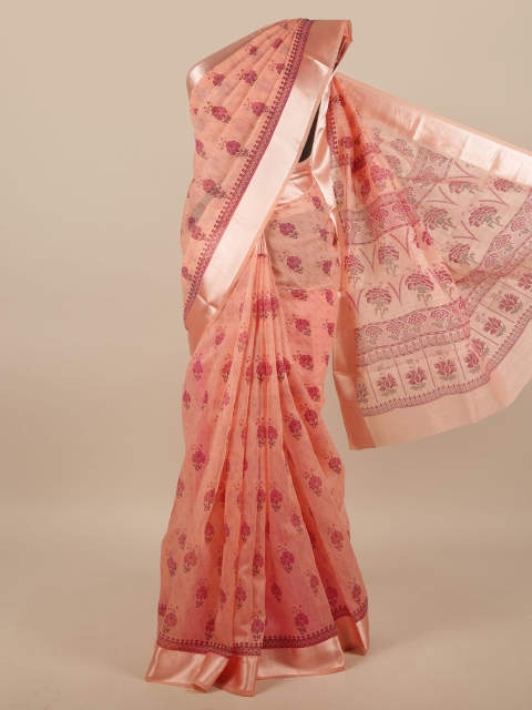 

Pothys Peach-Coloured & Red Cotton Blend Floral Printed Saree