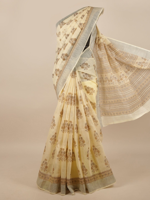 

Pothys Cream-Coloured & Brown Floral Saree