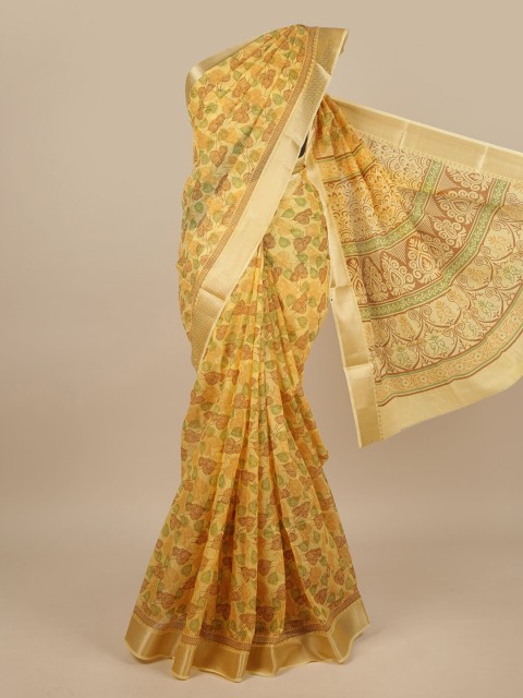 

Pothys Yellow & Green Ethnic Motifs Printed Zari Saree