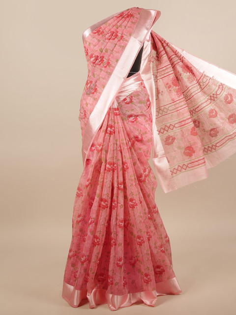 

Pothys Pink & Silver-Toned Floral Saree