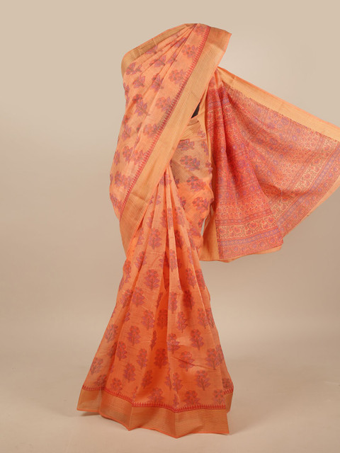 

Pothys Peach-Coloured & Orange Floral Saree