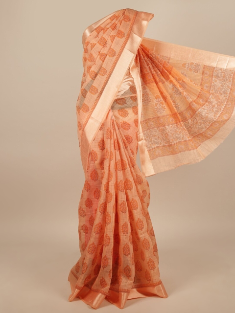 

Pothys Peach-Coloured & Gold-Toned Printed Saree