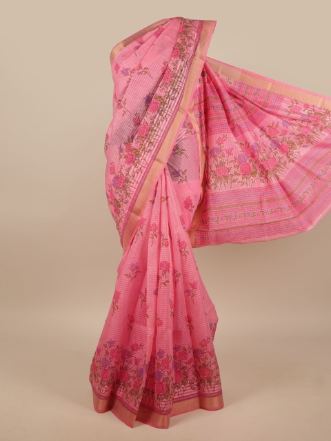 

Pothys Pink & Green Floral Printed Zari Saree