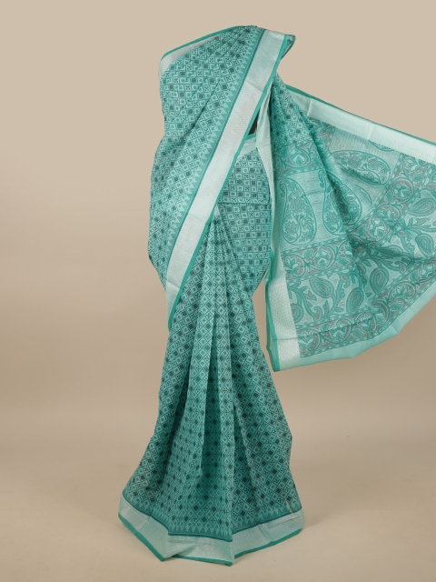 

Pothys Sea Green & Silver-Toned Printed Saree