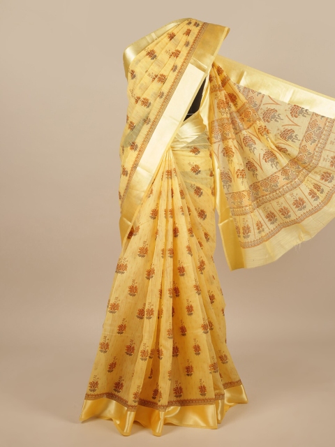 

Pothys Yellow & Brown Floral Printed Saree