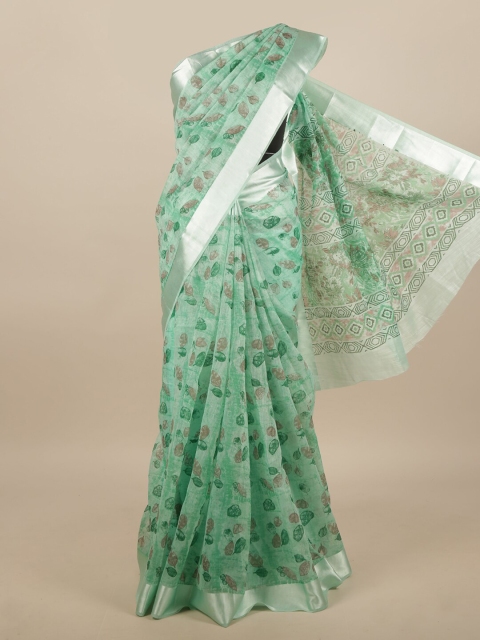 

Pothys Green & Brown Floral Printed Zari Saree