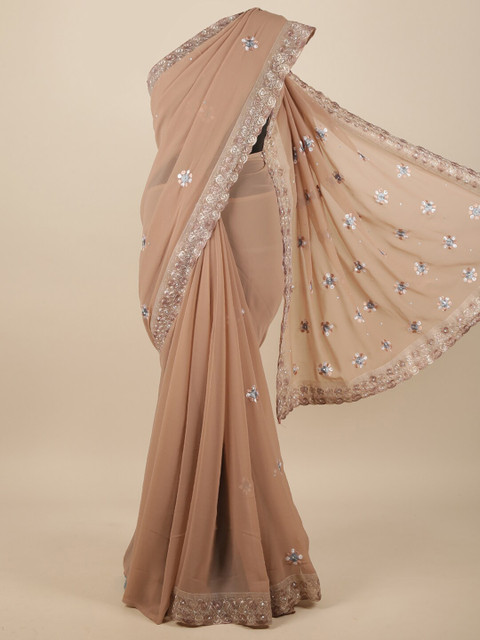 

Pothys Brown & Silver-Toned Embellished Saree