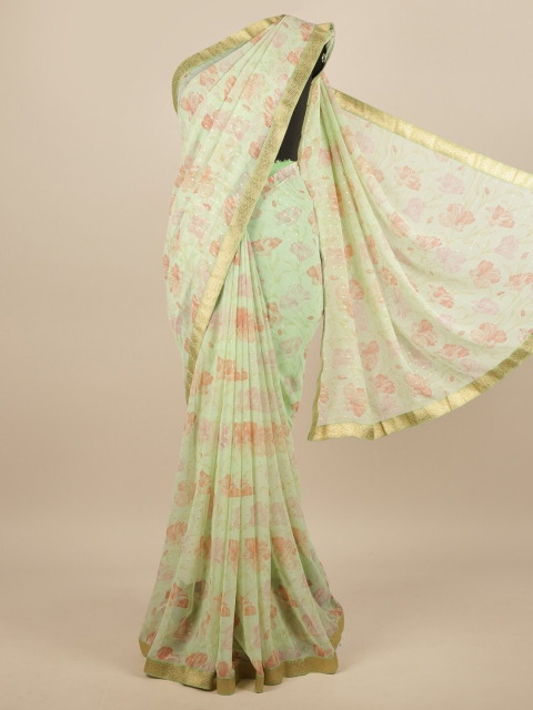 

Pothys Green & Rose Floral Sequinned Saree