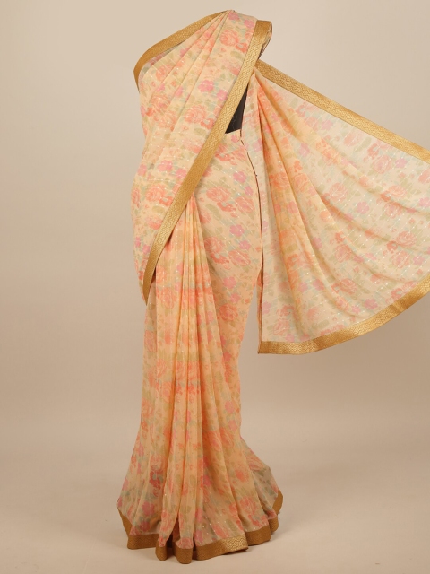 

Pothys Peach-Coloured & Pink Floral Zari Saree