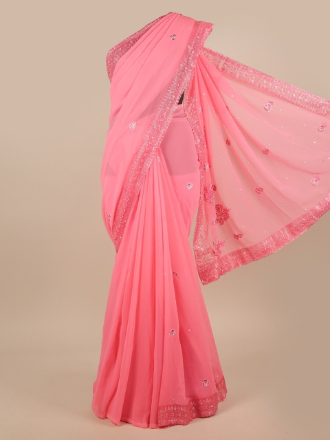 

Pothys Pink & Silver-Toned Embellished Sequinned Saree