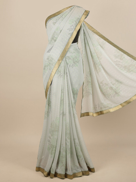 

Pothys Green & Gold-Toned Floral Zari Saree