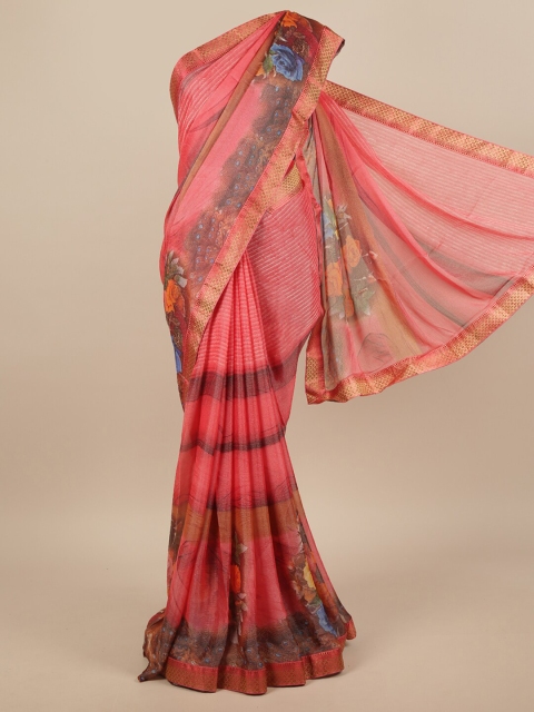 

Pothys Pink & Blue Floral Zari Saree