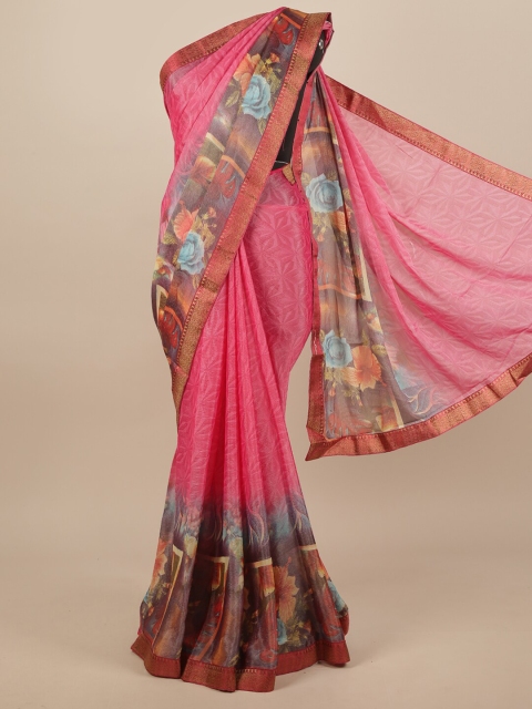 

Pothys Pink & Blue Floral Zari Saree