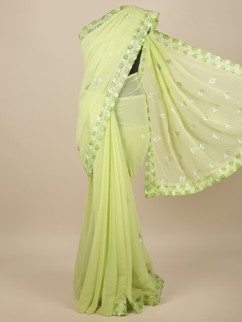 

Pothys Green & White Embellished Sequinned Saree