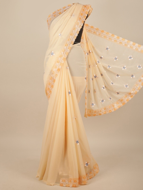 

Pothys Beige & White Embellished Saree