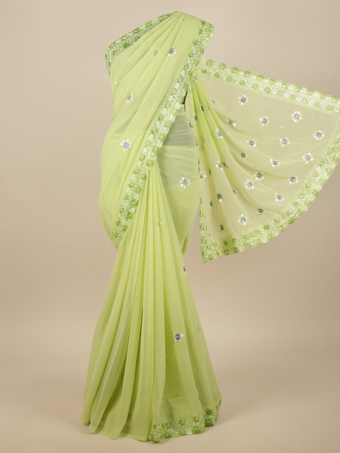 

Pothys Green & White Embellished Sequinned Saree