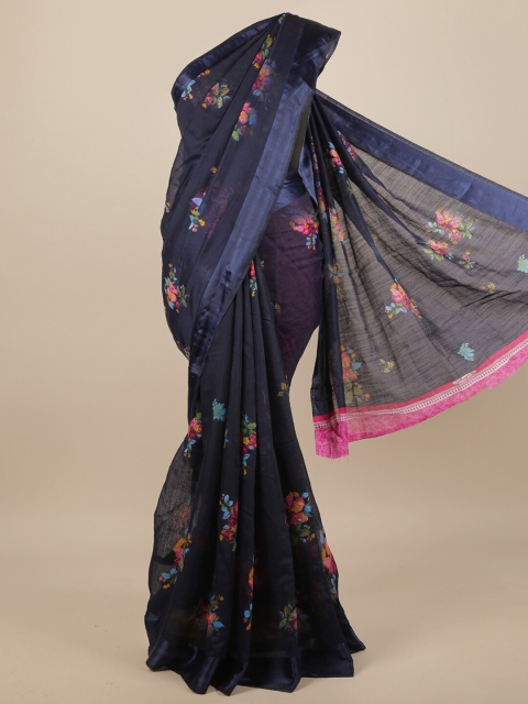 

Pothys Navy Blue & Magenta Floral Saree