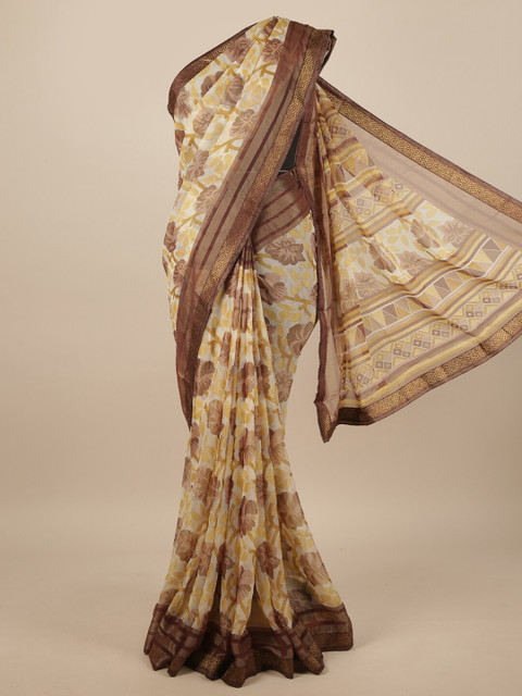 

Pothys Cream-Coloured & Brown Floral Saree