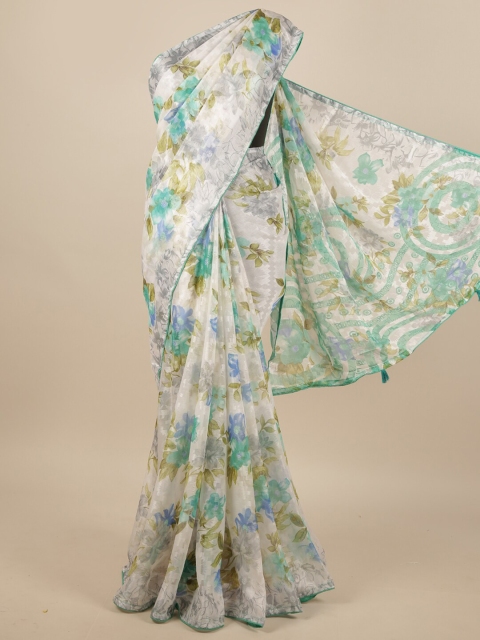 

Pothys Off White & Green Floral Saree