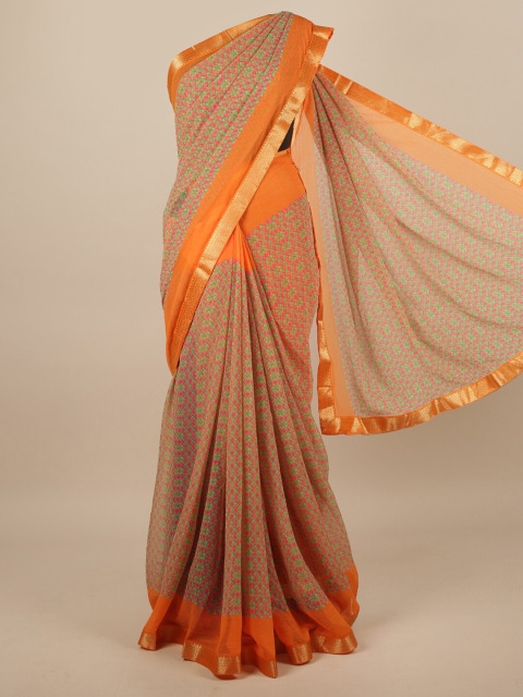 

Pothys Orange & Green Printed Zari Saree
