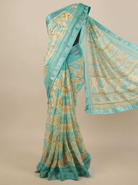 

Pothys Cream-Coloured & Blue Floral Saree