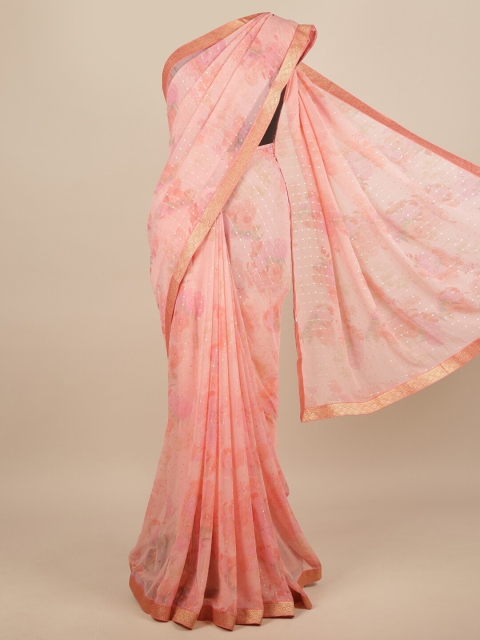 

Pothys Pink & Gold-Toned Floral Zari Saree