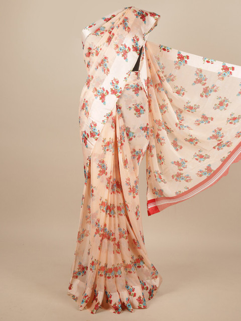 

Pothys Peach-Coloured & Red Floral Saree